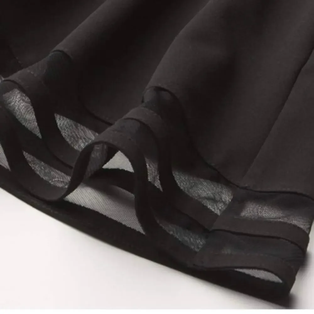 Calvin Klein Black Fit &‎ Flare Dress Sheer Mesh Bow Detail Size 14 NEW~NWT